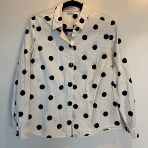 Boden white with navy polka dots button down size 6